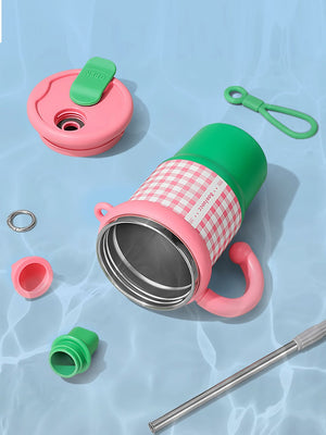 Little Surprise Box Checkered Stainless Steel Tumbler for Kids and Adults, 550ml - LSB - WB - GRNPNK - CHECKS