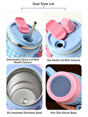 Little Surprise Box Checkered Stainless Steel Tumbler for Kids and Adults, 550ml - LSB - WB - PNKBLU - CHECKS