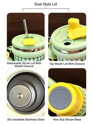 Little Surprise Box Checkered Stainless Steel Tumbler for Kids and Adults, 550ml - LSB - WB - YELWGRN - CHECKS