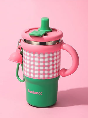 Little Surprise Box Checkered Stainless Steel Tumbler for Kids and Adults, 550ml - LSB - WB - GRNPNK - CHECKS