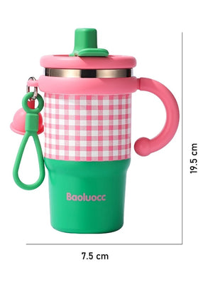 Little Surprise Box Checkered Stainless Steel Tumbler for Kids and Adults, 550ml - LSB - WB - GRNPNK - CHECKS