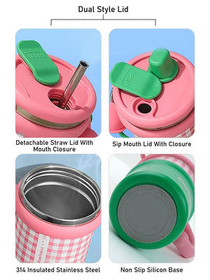 Little Surprise Box Checkered Stainless Steel Tumbler for Kids and Adults, 550ml - LSB - WB - GRNPNK - CHECKS