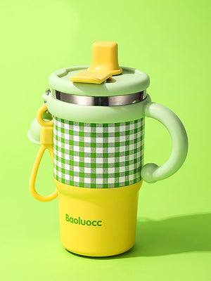 Little Surprise Box Checkered Stainless Steel Tumbler for Kids and Adults, 550ml - LSB - WB - YELWGRN - CHECKS