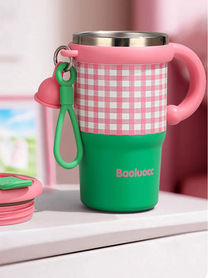 Little Surprise Box Checkered Stainless Steel Tumbler for Kids and Adults, 550ml - LSB - WB - GRNPNK - CHECKS