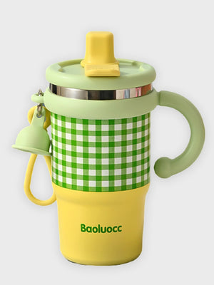 Little Surprise Box Checkered Stainless Steel Tumbler for Kids and Adults, 550ml - LSB - WB - YELWGRN - CHECKS