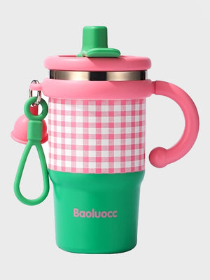 Little Surprise Box Checkered Stainless Steel Tumbler for Kids and Adults, 550ml - LSB - WB - GRNPNK - CHECKS