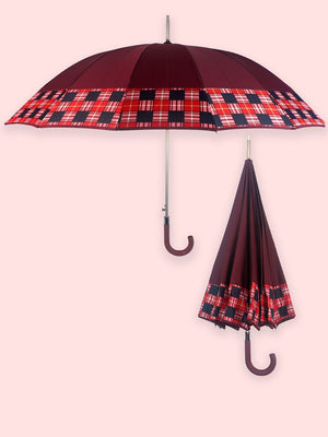 Little Surprise Box Checks Large Canopy Size Umbrella for Adults - LSB - UM - BRWN - CHECKS