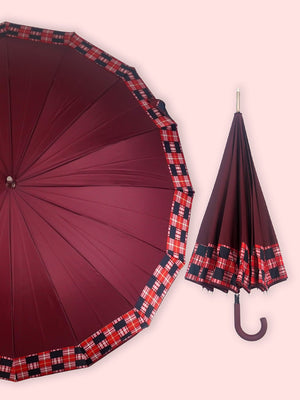 Little Surprise Box Checks Large Canopy Size Umbrella for Adults - LSB - UM - BRWN - CHECKS