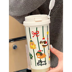 Little Surprise Box Christmas Dogs & Teddy, Christmas themed, Xmas stainless steel Coffee/Water Tumbler Bottle, 500ml with free cleaning brush - XMAS BOTTLES