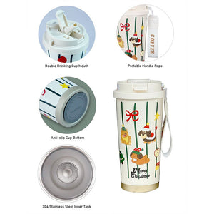 Little Surprise Box Christmas Dogs & Teddy, Christmas themed, Xmas stainless steel Coffee/Water Tumbler Bottle, 500ml with free cleaning brush - XMAS BOTTLES