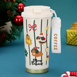 Little Surprise Box Christmas Dogs & Teddy, Christmas themed, Xmas stainless steel Coffee/Water Tumbler Bottle, 500ml with free cleaning brush - XMAS BOTTLES