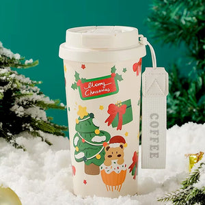 Little Surprise Box Christmas Tree & Bear Cupcake, xmas themed, stainless steel Coffee/Water Tumbler Bottle, 500ml with free cleaning brush - Xmas Bottles