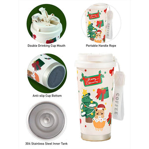Little Surprise Box Christmas Tree & Bear Cupcake, xmas themed, stainless steel Coffee/Water Tumbler Bottle, 500ml with free cleaning brush - Xmas Bottles