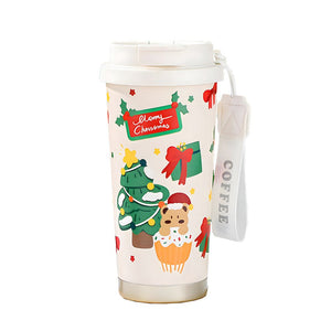 Little Surprise Box Christmas Tree & Bear Cupcake, xmas themed, stainless steel Coffee/Water Tumbler Bottle, 500ml with free cleaning brush - Xmas Bottles