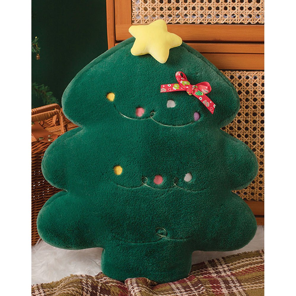 Little Surprise Box Christmas Tree shape Soft Fluffy XMAS Pillow, Sofa Throw and Bedding Décor - Throw Pillow