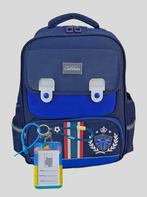 Little Surprise Box Cobalt & Dark Blue Crest Design School Backpack for Kids - LSB - BG - TAG - COBDRKBLUCREST