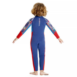 Little Surprise Box Cobalt & Red Stamp Print Full Length Kids Swimsuit - 4 - 5 Years Kids Swimwear