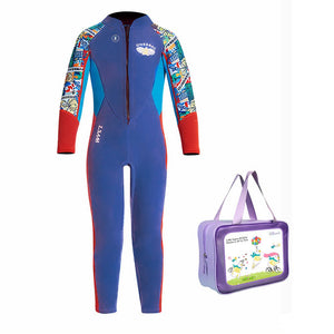 Little Surprise Box Cobalt & Red Stamp Print Full Length Kids Swimsuit - 4 - 5 Years Kids Swimwear