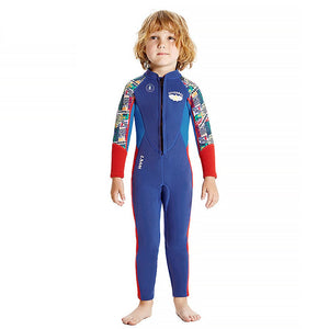 Little Surprise Box Cobalt & Red Stamp Print Full Length Kids Swimsuit - 4 - 5 Years Kids Swimwear