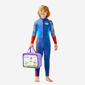 Little Surprise Box Cobalt & Red Stamp Print Full Length Kids Swimsuit - 4 - 5 Years Kids Swimwear