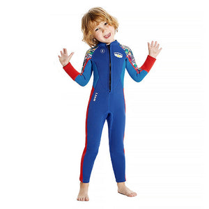 Little Surprise Box Cobalt & Red Stamp Print Full Length Kids Swimsuit - 4 - 5 Years Kids Swimwear