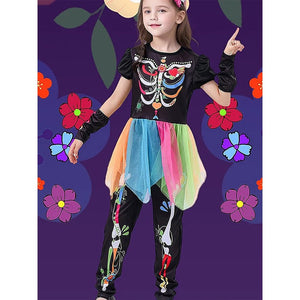 Little Surprise Box Colorful Skeleton Princess Kids Halloween Costume - 110 Halloween
