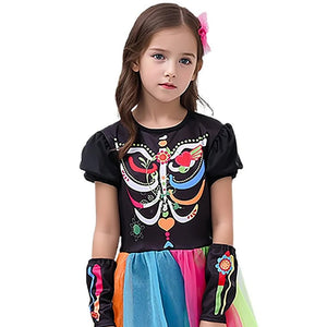 Little Surprise Box Colorful Skeleton Princess Kids Halloween Costume - 110 Halloween