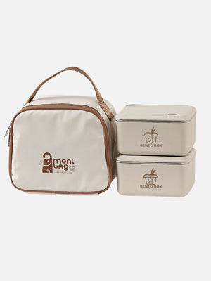 Little Surprise Box Cream 2pcs Bento Stainless Steel Lunch Box Container set with insulated Matching lunch Bag - LSB - LB - CRM2PCBENTO