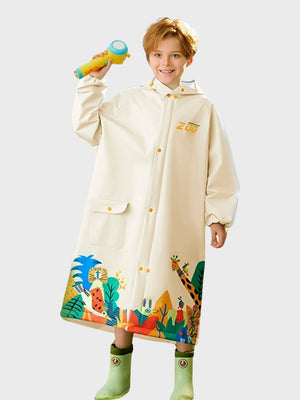 Little Surprise Box, Cream Animal Print knee length Raincoat for Kids & Teens - LSB - RC - CRM - ANIMLPRNT - L