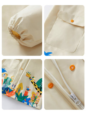 Little Surprise Box, Cream Animal Print knee length Raincoat for Kids & Teens - LSB - RC - CRM - ANIMLPRNT - L