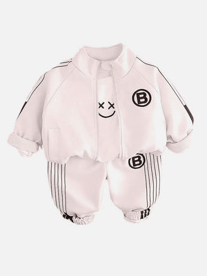 Little Surprise Box Cream & Black Letter B Monogram 3 Pcs Track Suit Set For Toddlers And Kids - LSB - 3PCS - LETTERBCREAMTRCKS - 3 - 4Y