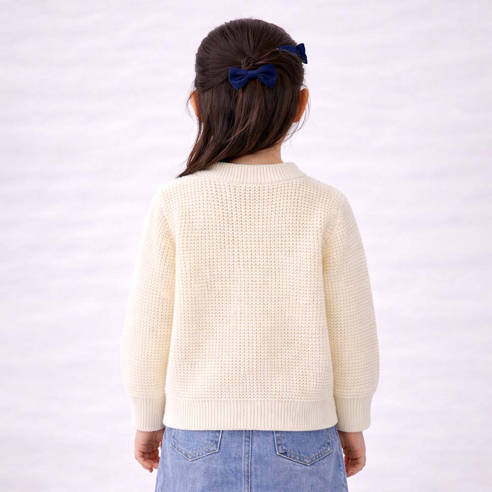 Little Surprise Box Cream & Blue Bow Knitted Warmer Cardigan, Winter Cardigan Sweater for Kids - 1 - 2 Years Kids Sweater