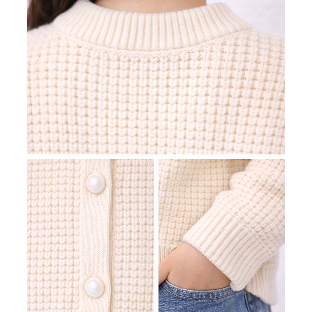 Little Surprise Box Cream & Blue Bow Knitted Warmer Cardigan, Winter Cardigan Sweater for Kids - 1 - 2 Years Kids Sweater