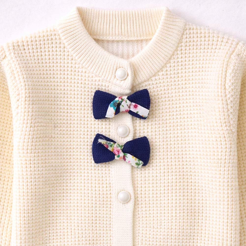 Little Surprise Box Cream & Blue Bow Knitted Warmer Cardigan, Winter Cardigan Sweater for Kids - 1 - 2 Years Kids Sweater