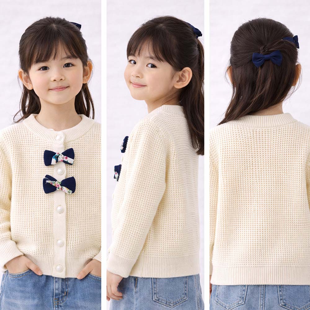 Little Surprise Box Cream & Blue Bow Knitted Warmer Cardigan, Winter Cardigan Sweater for Kids - 1 - 2 Years Kids Sweater