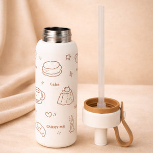 Little Surprise Box Cream Brown Cake Stainless Steel Water Bottle – 700ml - Water Bottle
