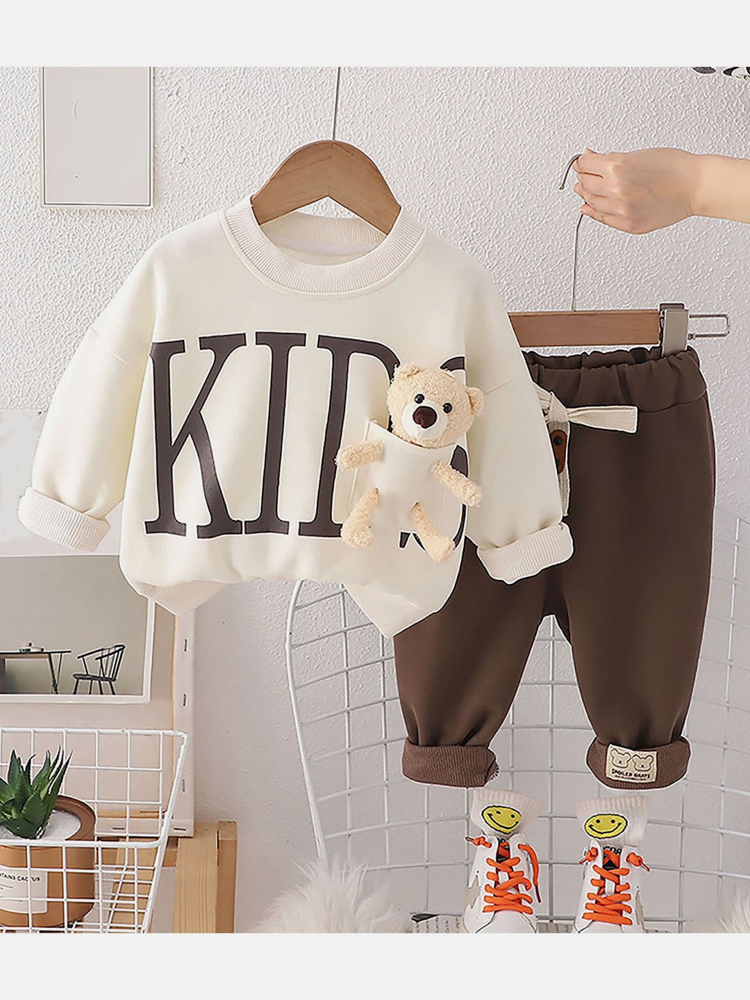 Little Surprise Box Cream & Brown Kids Teddy Soft Toy 2 Pcs Track Suit Set For Toddlers And Kids - LSB - 2PCS - CRMKIDTRCKS - 2 - 3Y