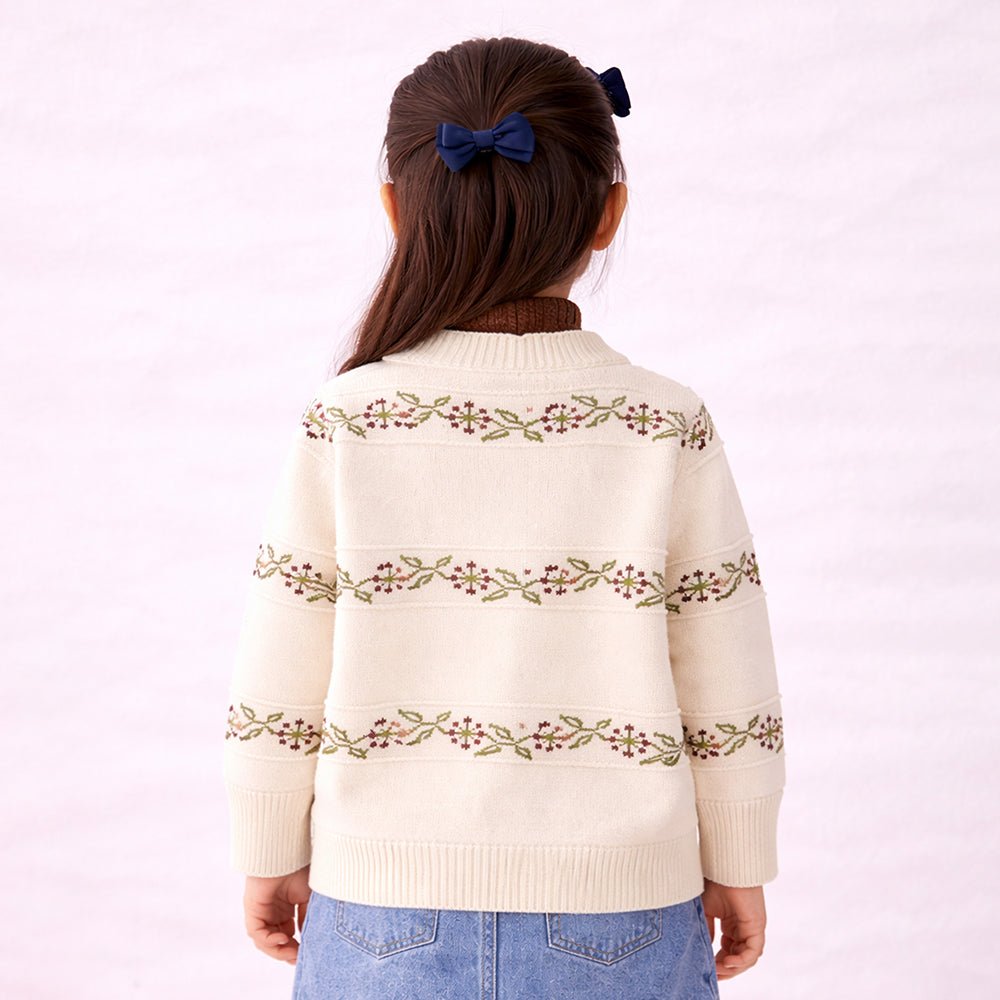 Little Surprise Box Cream & Brown Leaf Pattern High - Neck Cardigan, Winter Cardigan Sweater for Kids - 2 - 3 Years Kids Sweater