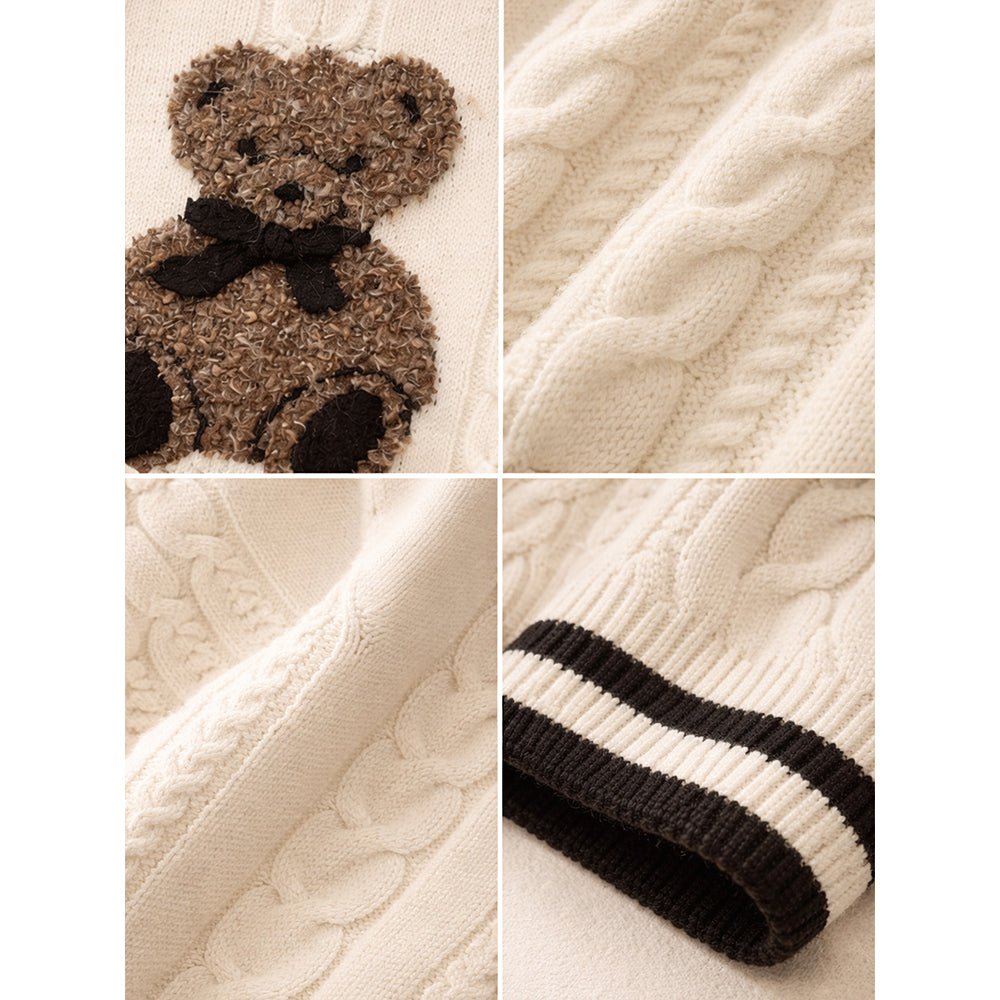 Little Surprise Box Cream Cable - Knit Teddy Cardigan, Winter Cardigan Sweater for Kids - 2 - 3 Years Kids Sweater