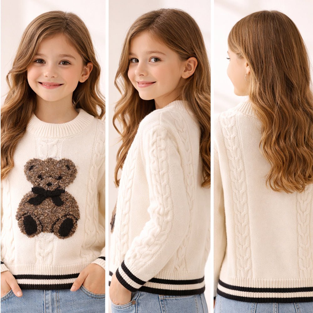 Little Surprise Box Cream Cable - Knit Teddy Cardigan, Winter Cardigan Sweater for Kids - 2 - 3 Years Kids Sweater