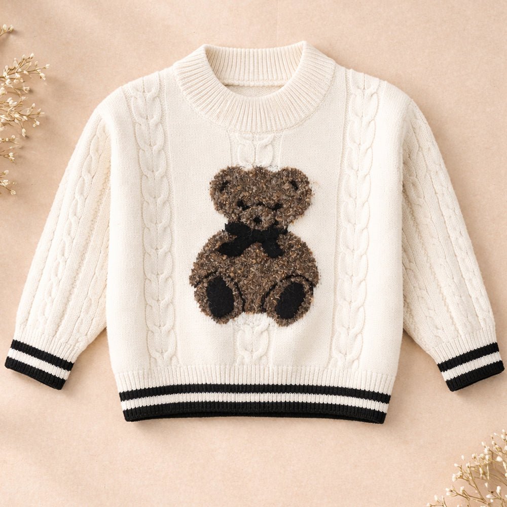 Little Surprise Box Cream Cable - Knit Teddy Cardigan, Winter Cardigan Sweater for Kids - 2 - 3 Years Kids Sweater
