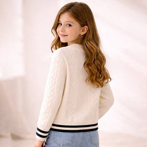 Little Surprise Box Cream Cable - Knit Teddy Cardigan, Winter Cardigan Sweater for Kids - 2 - 3 Years Kids Sweater