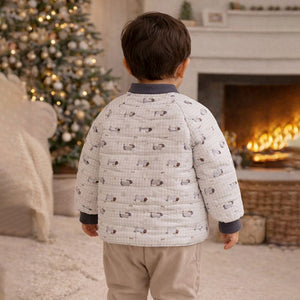 Little Surprise Box Cream Checkered Cute Dog Theme Winter Jacket for Kids - 3 - 4Y Kids Sweater