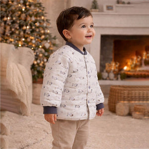Little Surprise Box Cream Checkered Cute Dog Theme Winter Jacket for Kids - 3 - 4Y Kids Sweater