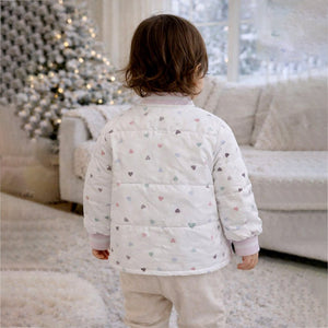 Little Surprise Box Cream Colorful Mini Hearts Winter Jacket for Kids - 2 - 3 Years Kids Sweater