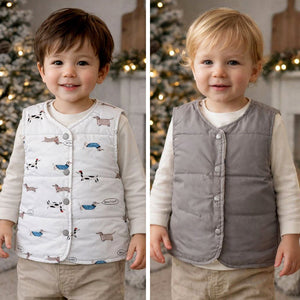 Little Surprise Box Cream Dachshund Reversible Sleeveless Winter Jacket for Kids - 2 - 3Y Kids Sweater