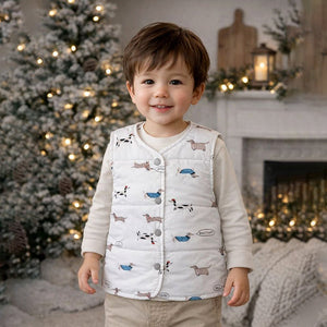 Little Surprise Box Cream Dachshund Reversible Sleeveless Winter Jacket for Kids - 2 - 3Y Kids Sweater