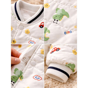 Little Surprise Box Cream Dino & Cars Winter Jacket for Kids - 2 - 3 Years Kids Sweater