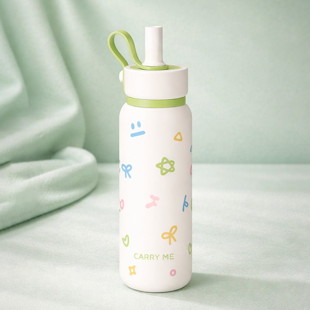 Little Surprise Box Cream Green Bow & Star Water Bottle, 700ml - Water Bottle