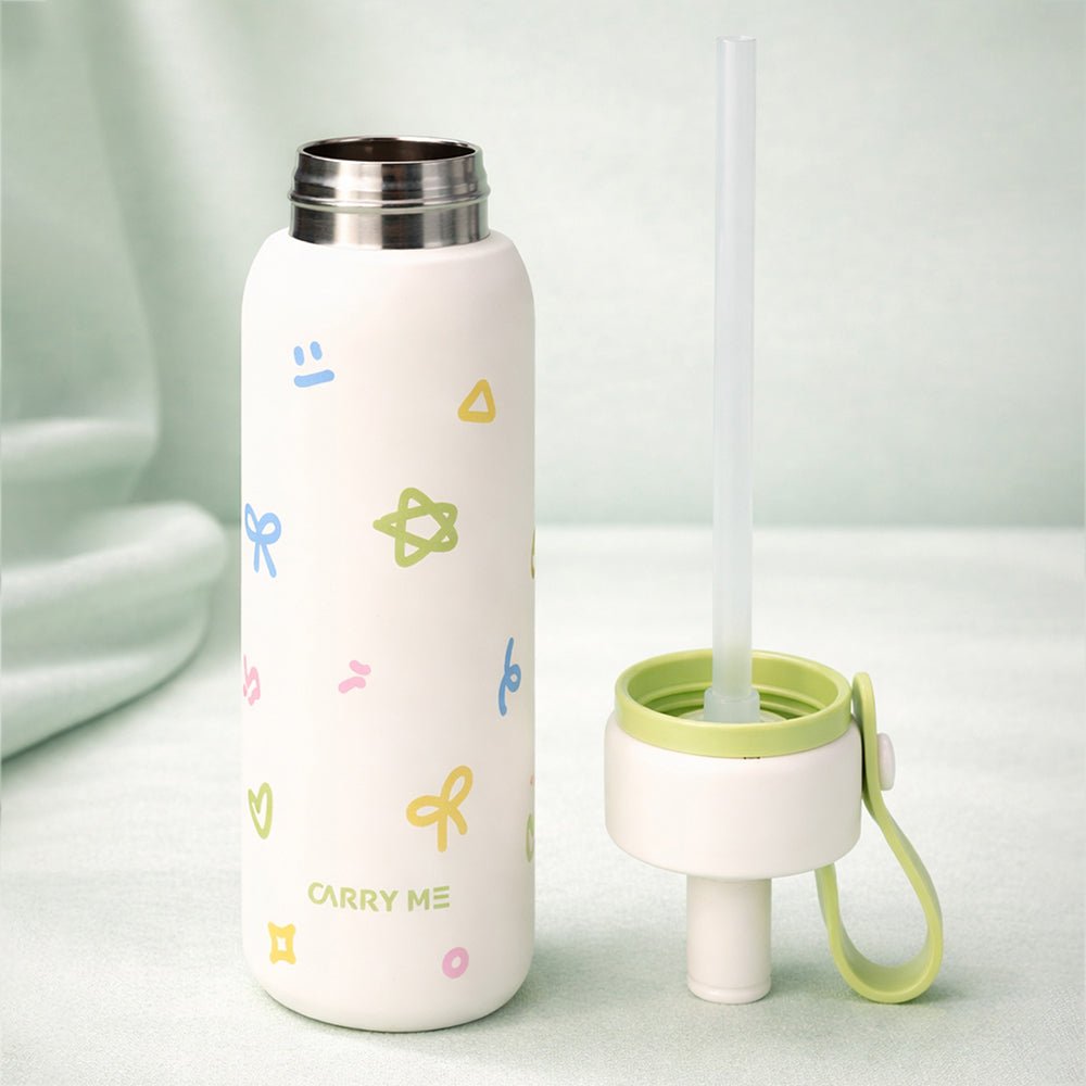 Little Surprise Box Cream Green Bow & Star Water Bottle, 700ml - Water Bottle